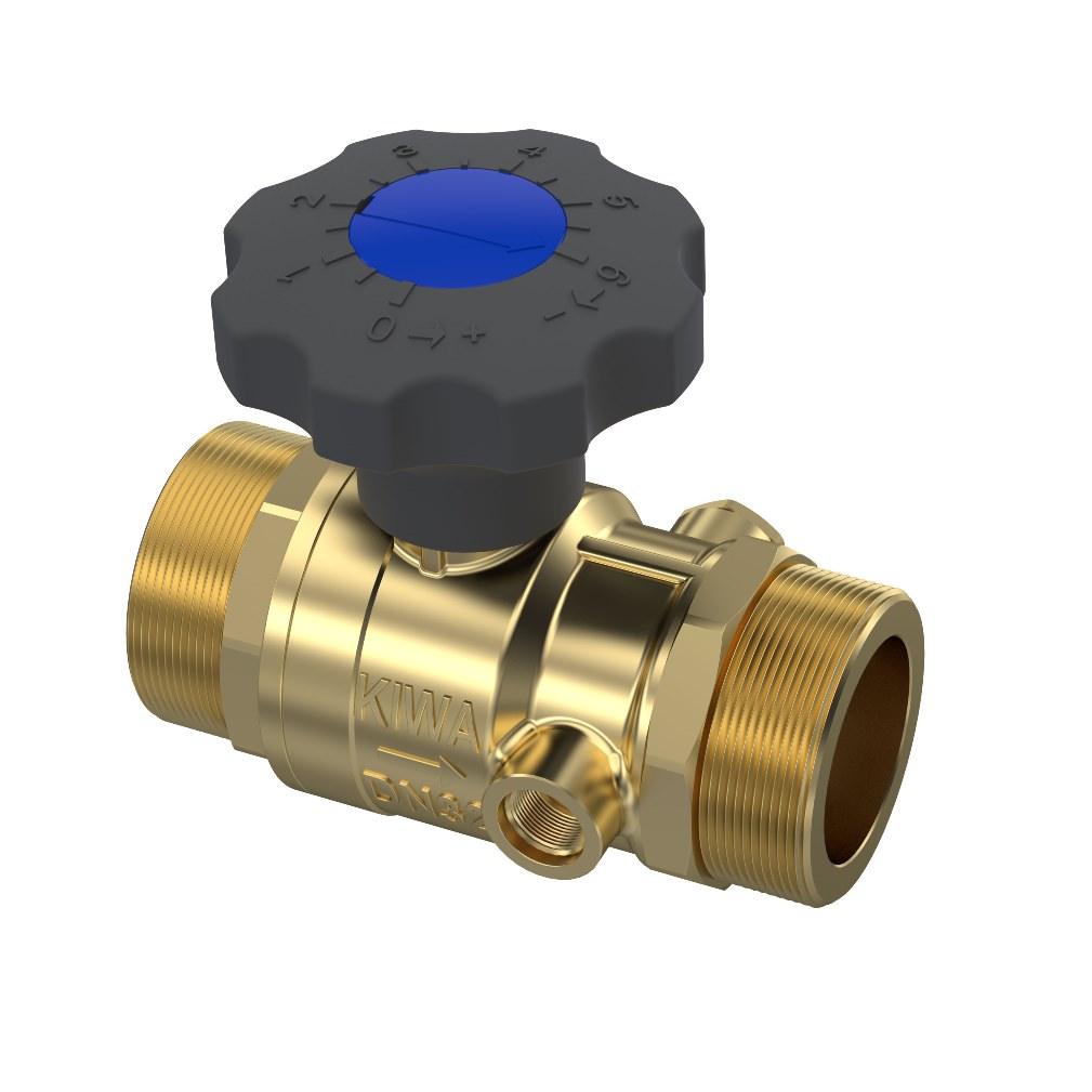 Kogelkraan met aftapgelegenheid en vertragingshandwiel 28 serie buitendraad x buitendraad